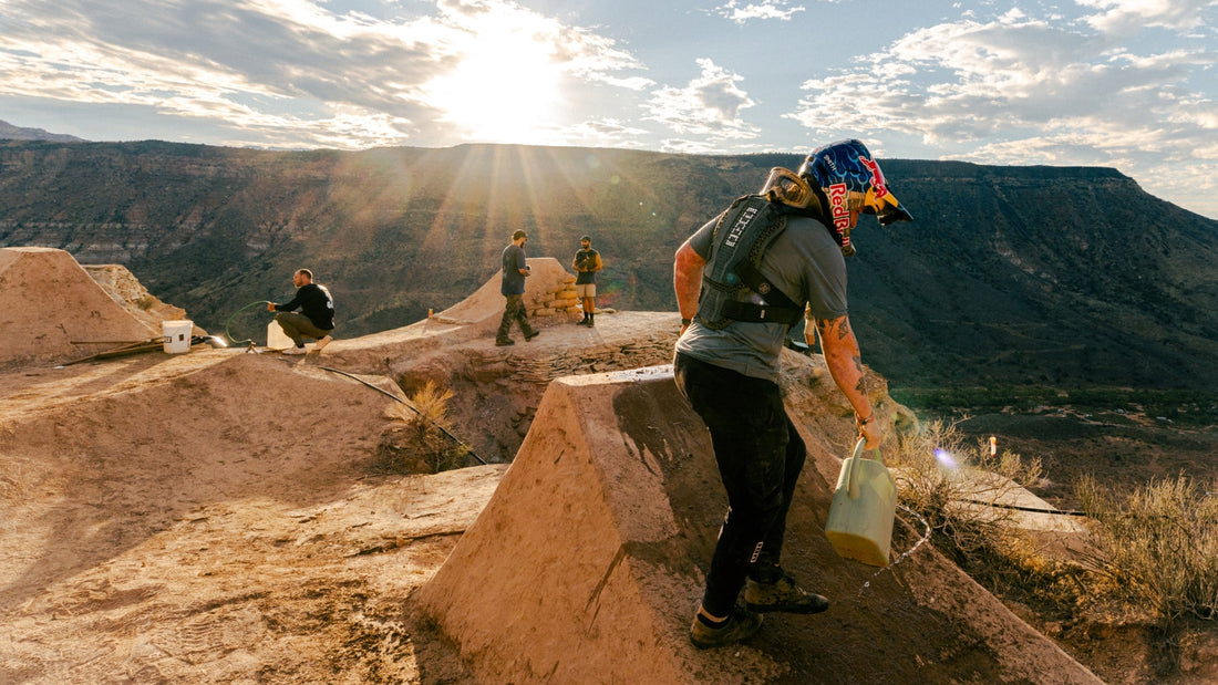 Hannah Bergemann puts the finishing touches on a dirt feature at Red Bull Rampage.
