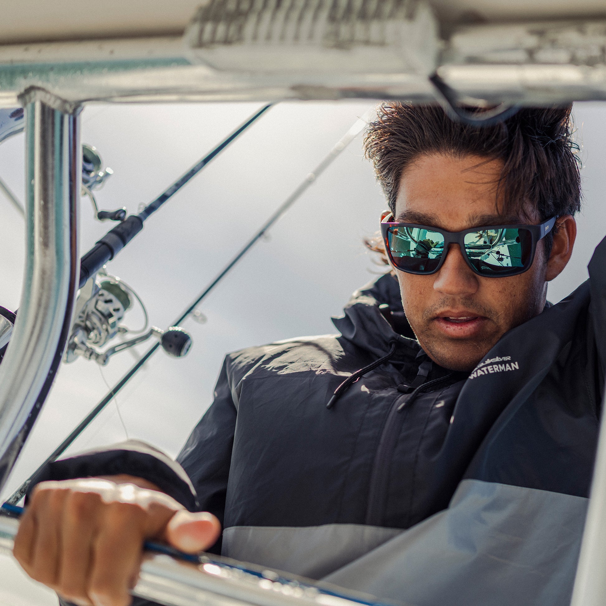 Emerge, Sunglasses + Matte Black | ChromaPop Polarized Blue Mirror