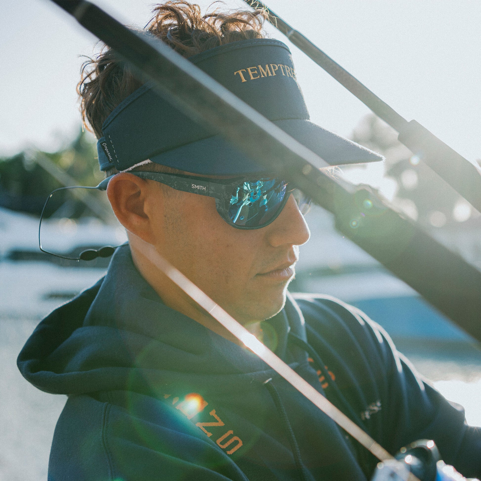 Outrigger, Sunglasses + Matte Black | ChromaPop Glass Polarized Blue Mirror