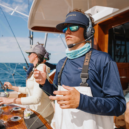 Outrigger, Sunglasses + Matte Black | ChromaPop Glass Polarized Blue Mirror