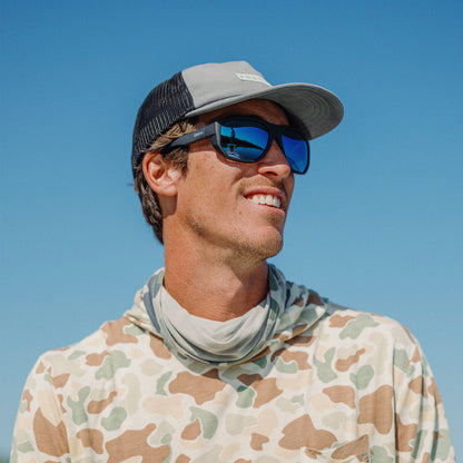 Outrigger, Sunglasses + Matte Black | ChromaPop Glass Polarized Blue Mirror