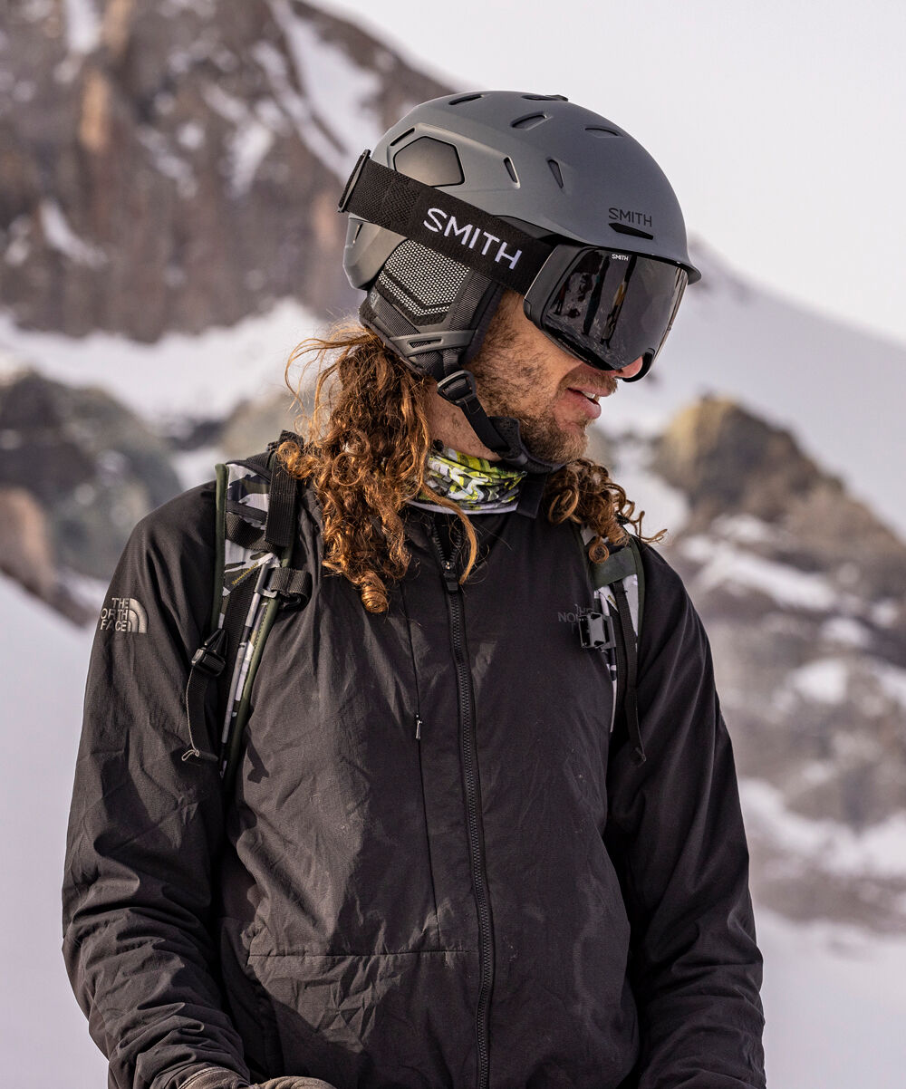 Man wearing Smith Nexus snow helmet Man wearing Smith Nexus snow helmet